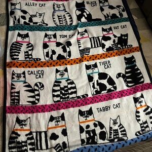 Vtg 1988 Crown Craft Pat Meyers Kitty Kingdom Cat Throw fleece Blanket Rare